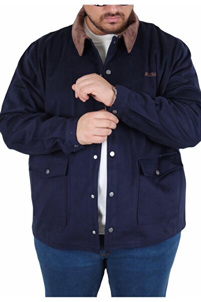 Starbattal Plus Size Gabardine Coat Jacket 25902 NAVY