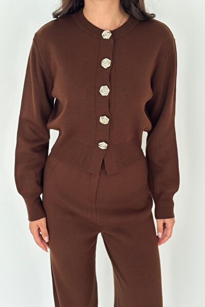 Noi Belis Nagy rózsa gombos részlettel ellátott kötöttáru alsó felső szett AW25AU0001