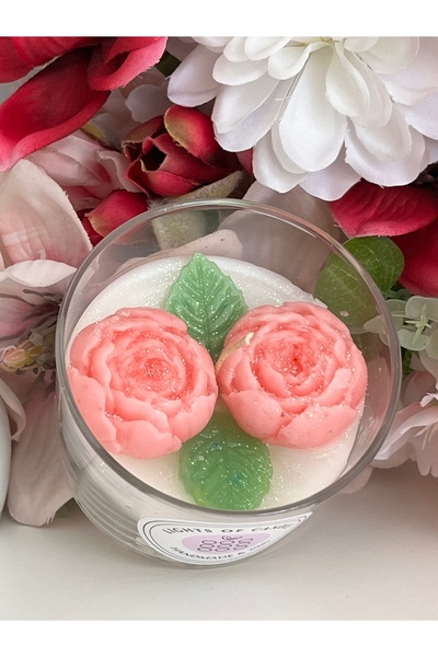 lıghts of candle handmade & 2020 Şakayık Çiçekli Çiçek Kokulu Bardak Mum