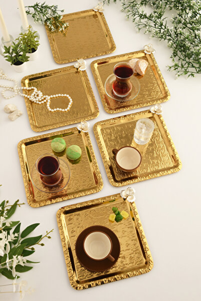 AKSESUAR EVRENİ Berlin Gold Paslanmaz Desenli Kare Köşesi Taş Detaylı 6'lı Ka...