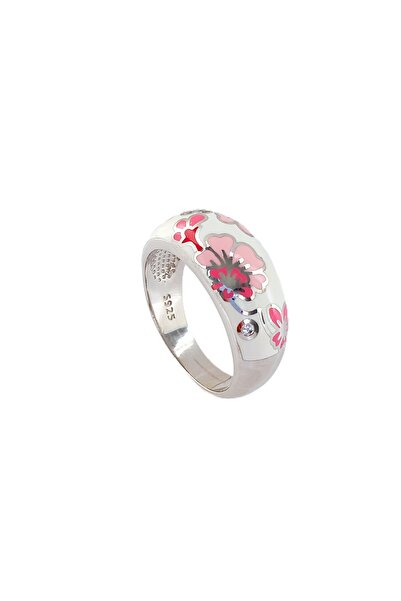 LUNA LUSTER 925 Ayar Gümüş Bohem Pembe Lotus Çiçek Tasarım Bombe Emaye Boyama...