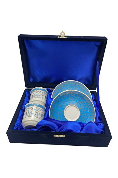 ÅLÅ OTANTİK HEDİYELİK Double Coffee Cup Set Gold Gilded Velvet Boxed