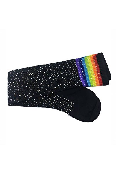 KESNUP Long socks with multi-colored crystals, universal size, Black