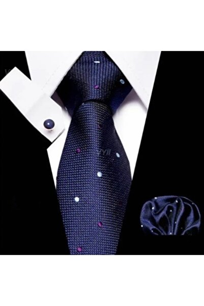 KESNUP Tie, handkerchief and 2 cufflinks set, polka dot pattern, Blue