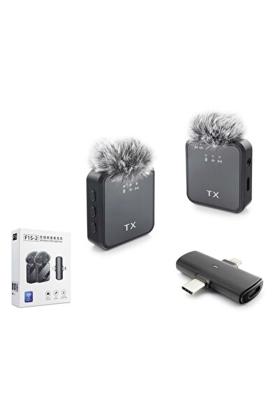 Genel Markalar F15-2 Kablosuz Yaka Mikrofon Seti Type-C ve Lightning 2'li - S...