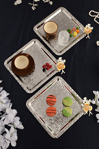 AKSESUAR EVRENİ صينية تقديم القهوة والشاي من الفولاذ المقاوم للصدأ الفضي بنمط...