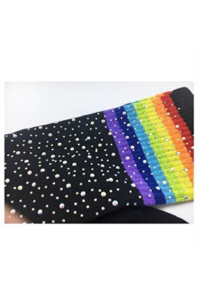 KESNUP Long socks with multi-colored crystals, universal size, Black