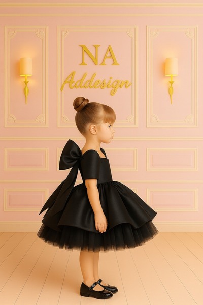 NA ADDESIGN Midnight Princess Premium Kabarık Elbise, Siyah Grenli Çok Kabarık Parlak Saten Abiye