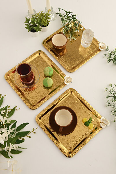 AKSESUAR EVRENİ Berlin Gold Stainless Patterned Square Corner Stone Detailed ...