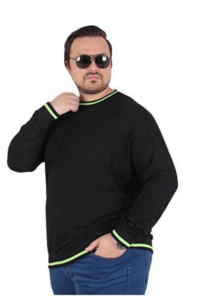 Starbattal Men's Plus Size Crew Neck Knitwear Sweater Diamond 25200 Black