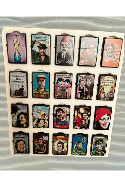 ALYA PARTİ STANDLI 20 Adet Yeşilçam Hediyelik ve Koleksiyonluk Benzinli Çakmak