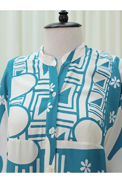 HİJABAYA Φόρεμα από βαμβακερό πολυβισκόνη με μισό κουμπί και λουλούδια