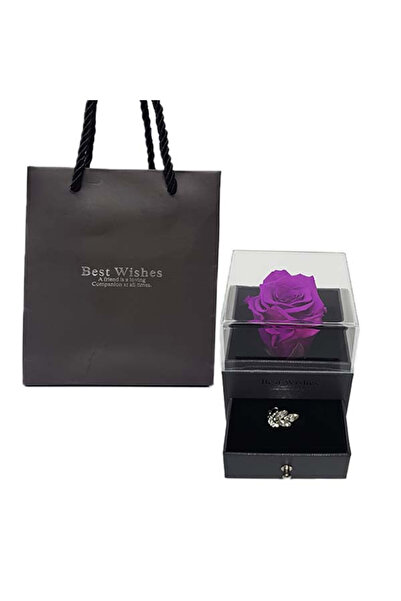 velve Trandafir criogenat in cutiuta cu sertar si brosa, mov, mov aprins