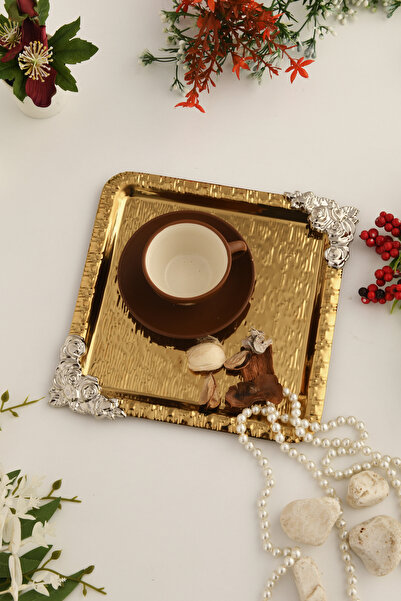 AKSESUAR EVRENİ صينية تقديم القهوة والشاي من الفولاذ المقاوم للصدأ المطلي بال...