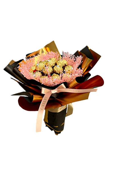velve Delice gift bouquet, with banner and text "Happy Birthday!", 19 Ferrero pralines, Gold