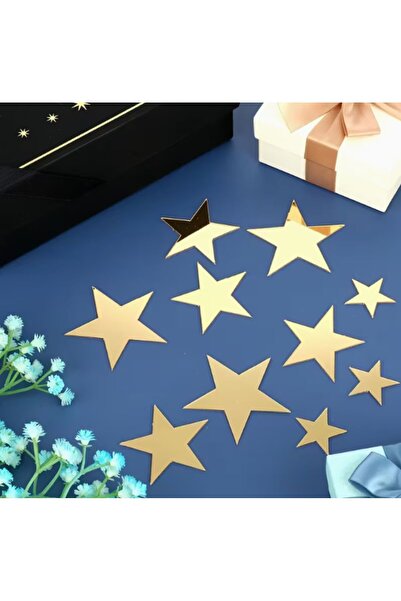 zafrakreklam ديكور زخرفي على شكل نجمة مرآة من البليكسي المختلط لاصق 7 سم - 5 سم - 3 سم - إجمالي 40 قطعة