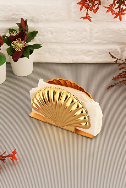 AKSESUAR EVRENİ Orister Gold Stainless Luxury Napkin Holder Organizer Seashell Presentation Kitchen Decoration Tableware