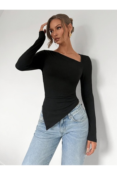 Wild Flower Elegant Asymmetric Neckline and Waist Detail Blouse