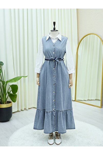 HİJABAYA Τζιν με κορδόνι στη μέση και τσέπες με κουμπιά στο μπροστινό μέρος