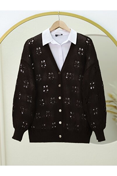 HİJABAYA Πλεκτή Ζακέτα Ajurlu με κουμπιά