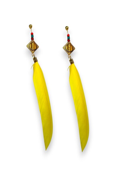 dela otantik Handmade Long Colorful Feather Earrings – Bohemian Style Festival Jewelry - Authentic Ethnic Vintage Bijouterie Jewelry