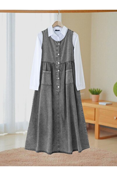 HİJABAYA Τζιν με μισό κουμπί και διπλή τσέπη με μηδενικό μανίκι