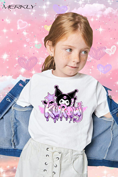 barsdepo Tricou Kuromi cu imprimeu , supradimensionat Tricou alb unisex pentr...