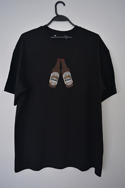 EldenStitch Mecburiyet Bira Nakış İşlemeli Unisex Oversize T-Shirt