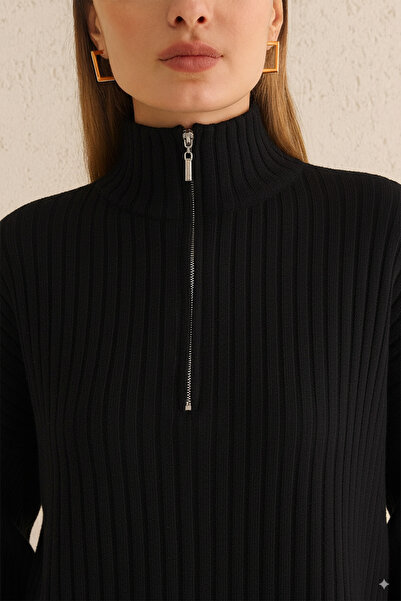 K-ODEA BUTİK Női bordázott galléros, cipzáras, oldalt sliccelt, oldalt cipzáras kötöttáru szett, új szezon kombináció