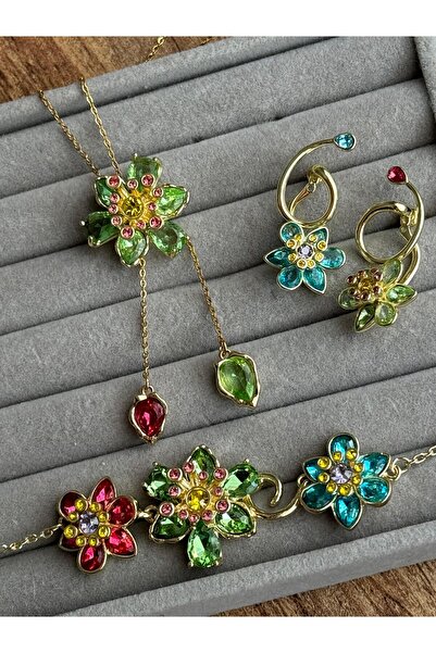 Beloria Idyllia Kolye Küpe Bileklik Yeşil Set