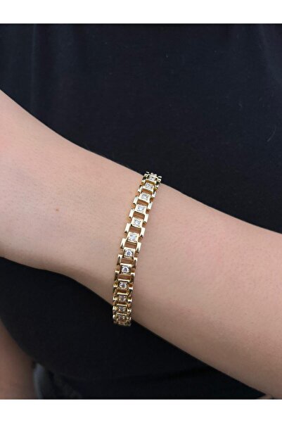 Glowy&Co. Zarafet 14K Altın Rengi Kaplama Kararmaz Çelik Taşlı Bileklik