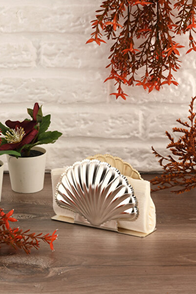 AKSESUAR EVRENİ Orister Silver Stainless Luxury Napkin Holder Organizer Seash...