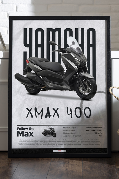 Duvarda Poster cu cadru din lemn negru Yamaha XMAX 400, pictură decorativă de...
