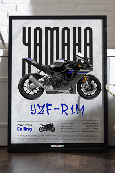 Duvarda Αφίσα Yamaha YZF-R1M με μαύρο ξύλινο πλαίσιο, διακοσμητικός πίνακας τ...
