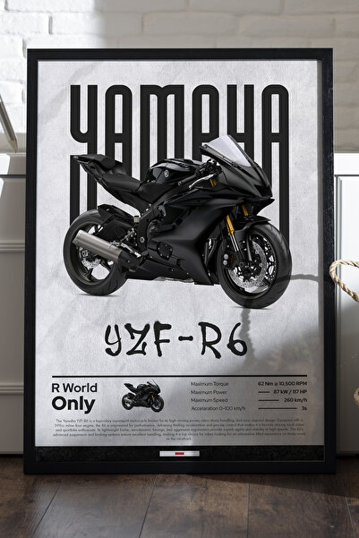 Duvarda Poster cu ramă din lemn negru Yamaha YZF-R6, pictură decorativă de pe...