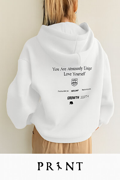 classy moda Γυναικείο φούτερ με κουκούλα με 3 κλωστές με στάμπα στην πλάτη Ov...