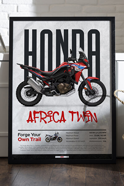 Duvarda Αφίσα Honda Africa Twin με μαύρο ξύλινο πλαίσιο, διακοσμητικός πίνακα...
