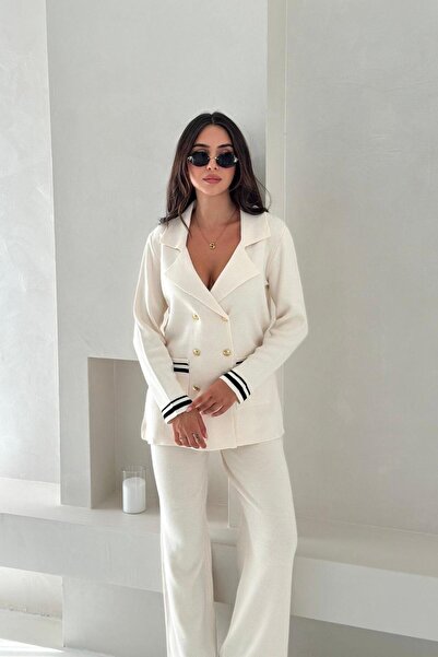 Noi Belis Double Breasted Collar Pocketed Knitwear Bottom Top Set Aw25Au0002