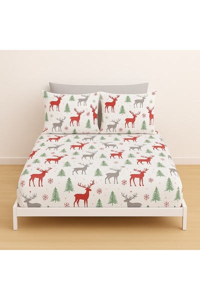 Ezgi ملاءة مطاطية مزدوجة منقوشة مقاس 160 × 200 وغطاءين للوسادة