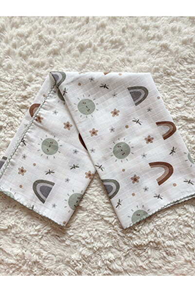 Cloudy Multi-Purpose Muslin Blanket, 30 - Green Sun Swaddle Cover, 80X90 cm Baby, Newborn Blanket