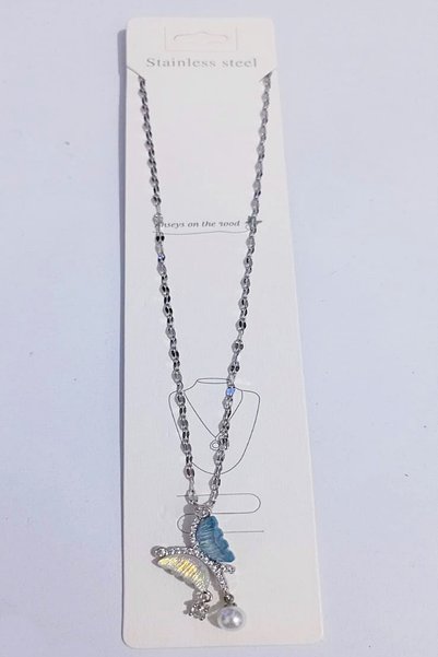 Satış Diyarı Silver Color Chain with Butterfly Figure Zircon Stone Women's Necklace Non-Tarnish Steel Necklace