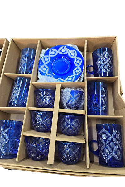 AYZ HOME Cut Crystal Glass Tea and Mirra Set - Arabic Coffee Set Tea Set 18 Pieces for 6 People