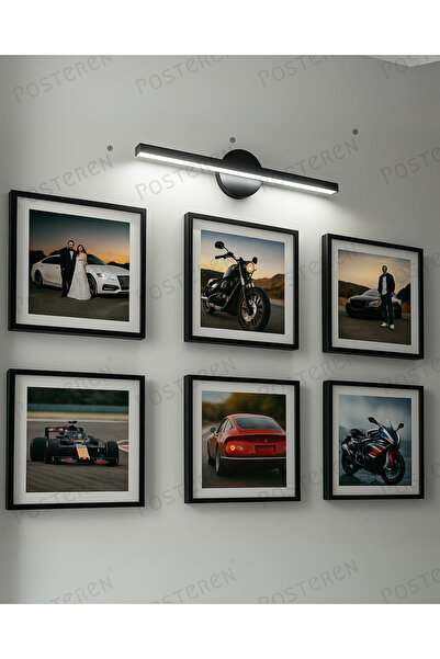 POSTEREN Pilli Yapışkanlı Gün Işığı renginde Led Aplik Kablosuz Siyah Çerçeve Tablo Ayna Duvar Raf Aydınlatma