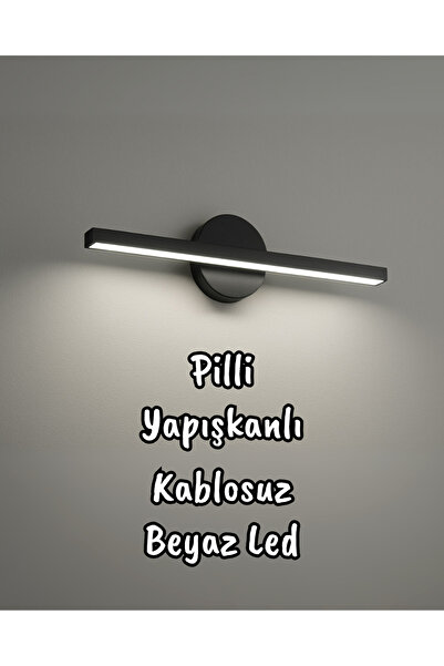 POSTEREN Pilli Yapışkanlı Gün Işığı renginde Led Aplik Kablosuz Siyah Çerçeve Tablo Ayna Duvar Raf Aydınlatma