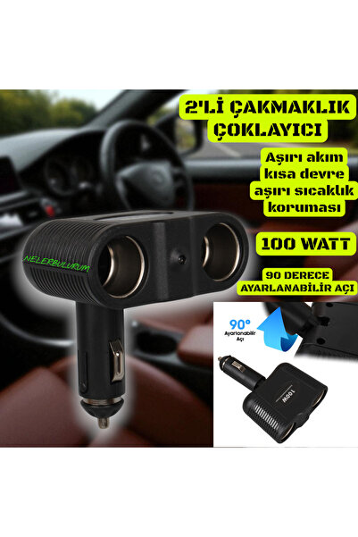 nelerbulurum TÜM ARAÇLARA UYUM 90 DERECE DÖNEBİLEN 100W 2'Lİ ARAÇ ÇAKMAK ÇOKL...