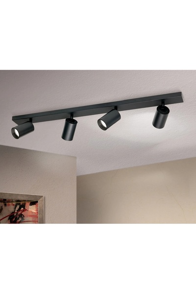 demet habek mylights 100 cm GU10 Dörtlü Siyah Metal Gövde Hareketli Başlık Led Spot Avize Tasarruflu Tavan Aydınlatma