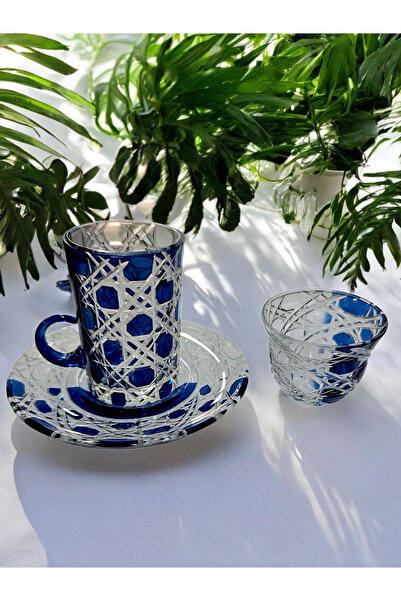 AYZ HOME Cut Crystal Glass Tea and Mirra Set - Arabic Coffee Set Tea Set 18 Pieces for 6 People