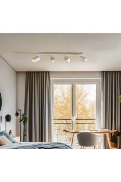demet habek mylights GU10 Dörtlü Beyaz Metal Gövde Hareketli Başlık Led Spot Avize Tasarruflu Tavan Aydınlatma