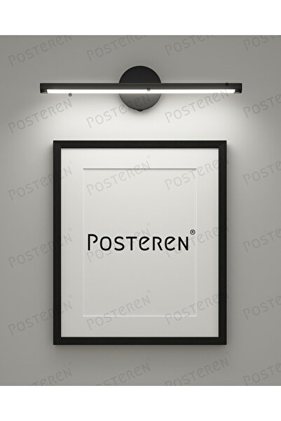 POSTEREN Pilli Yapışkanlı Gün Işığı renginde Led Aplik Kablosuz Siyah Çerçeve Tablo Ayna Duvar Raf Aydınlatma