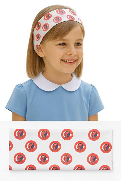Eva Rose Red Turkish Flag Headband for April 23, October 29, Girls' School, Eid Hairband